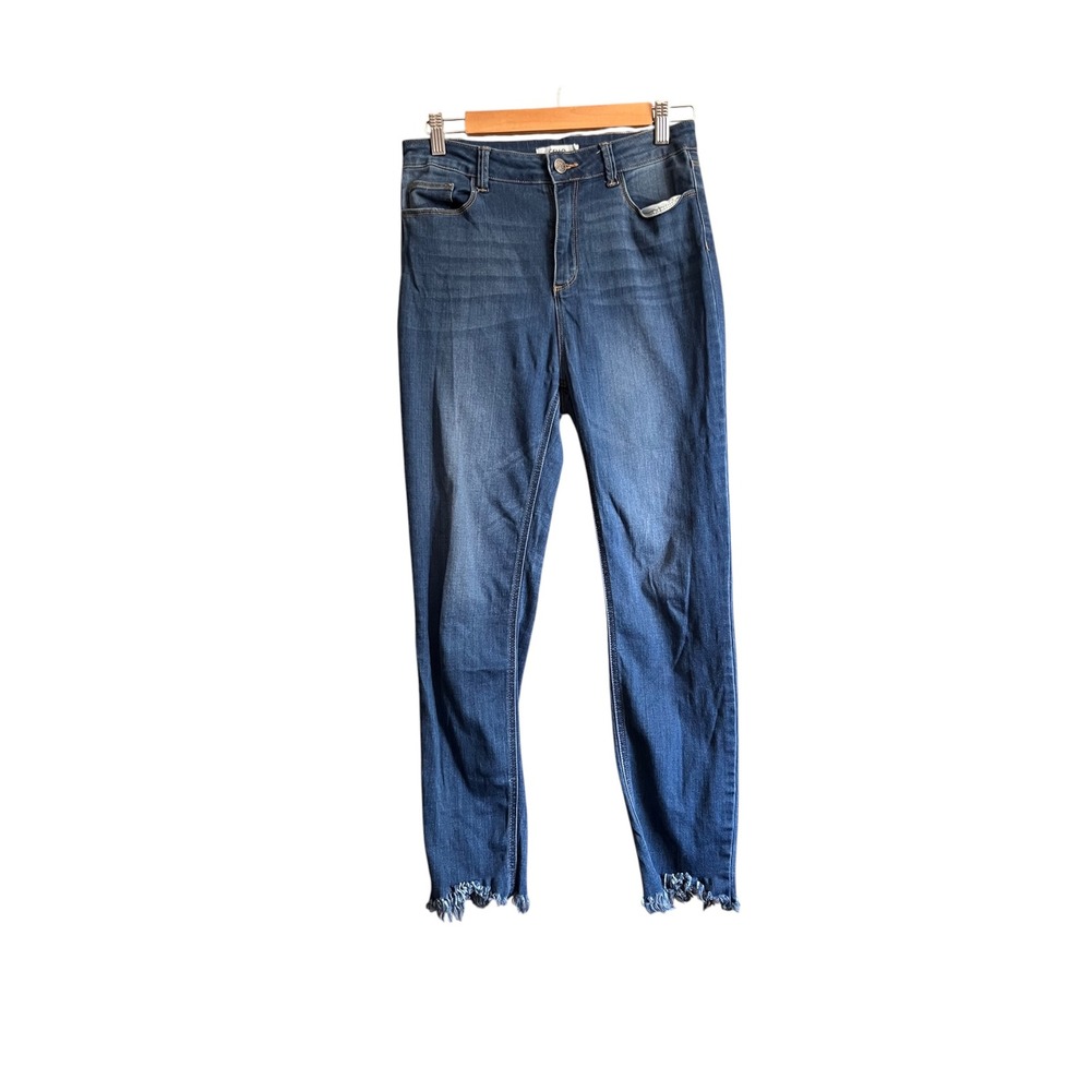 Cello Skinny Jeans Women 9 Blue Excellent Frayed Hem High Rise Distressed